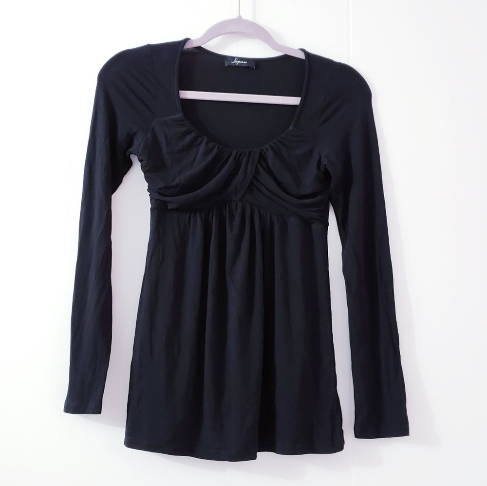 Soprano Drape Front Long Sleeves Black Top Size S